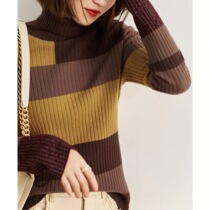 Boo Pala warm high collar color 2021 autumn and winter New stitching cuffs bright silk all wool knitted sweater