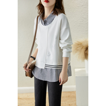 Boo Pala mobile soft plump terry cotton light body feeling autumn versatile single product fake two piece splicing sweater