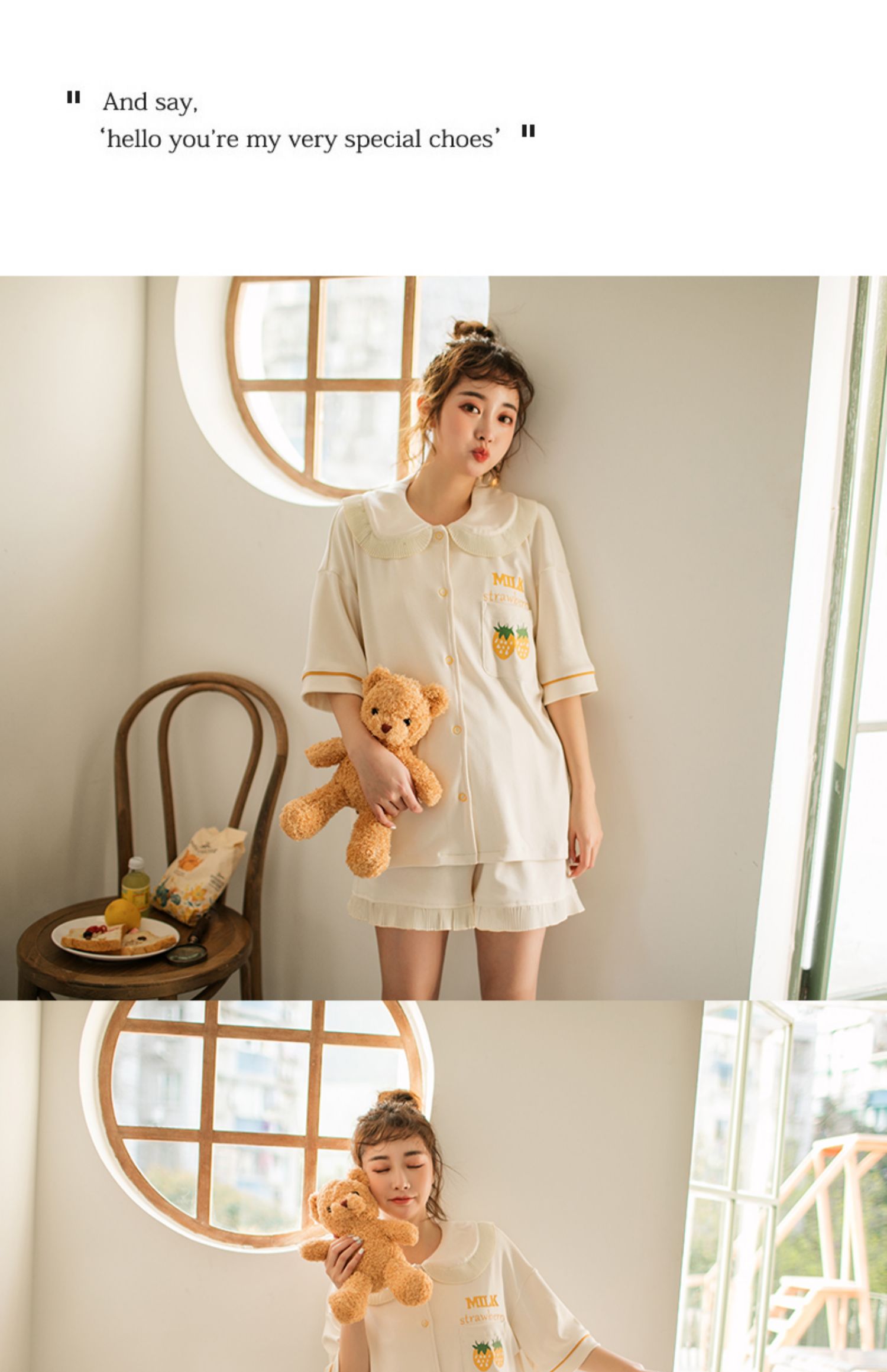 Áo len cardigan mới cho bé gái Mùa hè cotton ngắn tay ngắn Quần short ren ren dâu cổ áo Dịch vụ nhà mỏng - Bộ Pajama bộ đũi nam
