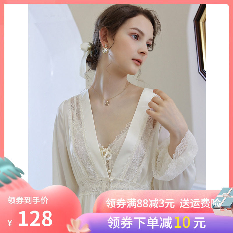 With Chest Cushion Sleeping Dress Woman New Spring Autumn Season Pyjamas Two Sets Wedding Morning Gown Senior Feel White House Dress