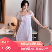 Princess pajamas womens summer thin court lace cute Modal night dress mesh large size retro style home clothes