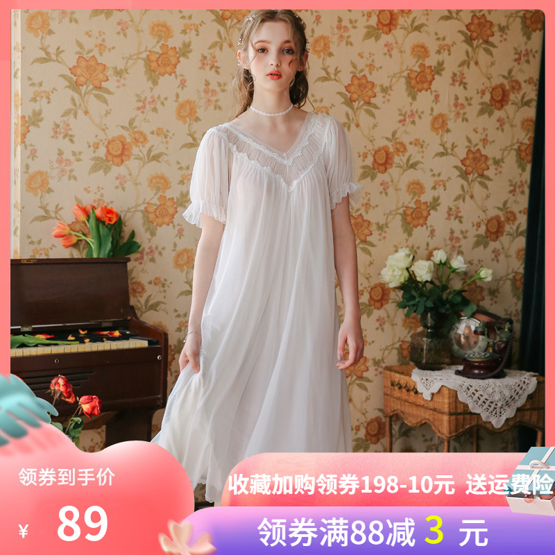 Palace pyjamas women's spring and autumn Modelle lace web yarn short sleeve fairy slim and sexy princess cute sleeping dress summer