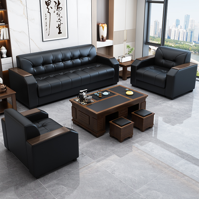 Office Sofa Business New Guest Office Sofa Reception Area Brief Modern Tea Table Combo Genuine Leather Chinese-Taobao