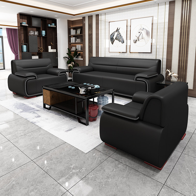 Office sofa modern minimalist coffee table combination reception room minimalist leather three-person reception negotiation area new Chinese style