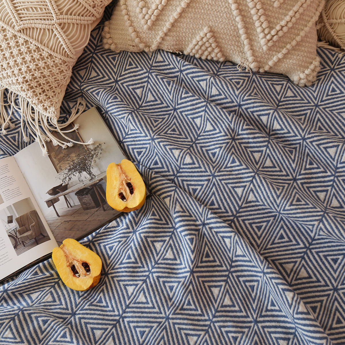 Pure Linen Triangle Geometric Graphic Casual Cover Blanket Import French Yarn Washed Soft Pure Linen Soft Mat