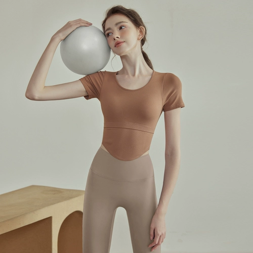 Быстросохнущая одежда для йоги, спортивная футболка для спортзала, короткий рукав, для бега