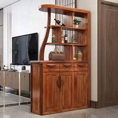 Living room double-sided partition cabinet wine cabinet Chinese partition cabinet porch cabinet shoe cabinet Integrated Solid Wood Hall Cabinet eucalinewood color