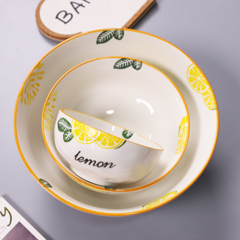 Nordic Rice Bowl Household Ceramic Bowl Creative Bowl of Little Soup Bowl Single Porcelain Bowl Rice Dish Set