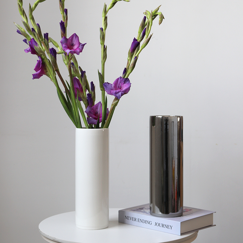 Modern Simple White Straight Ceramic Vase Hotel Model Room High-End Decorative Ornaments Fresh Flowers Hydroponic Flower Device Modern Simple White Straight Ceramic Vase Hotel Model Room High-End Decorative Ornaments Fresh Flowers Hydroponic Flower Device