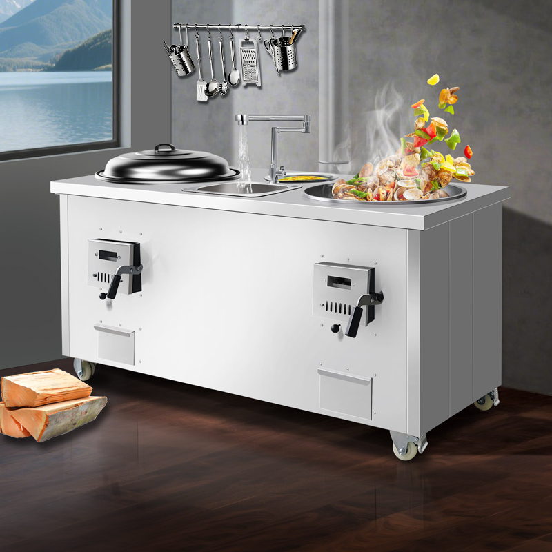 Wood-Burning Stove for Home Use, New Style, Rural Large Pot Stove, Chicken Stove, Stainless Steel Double Stove with Sink