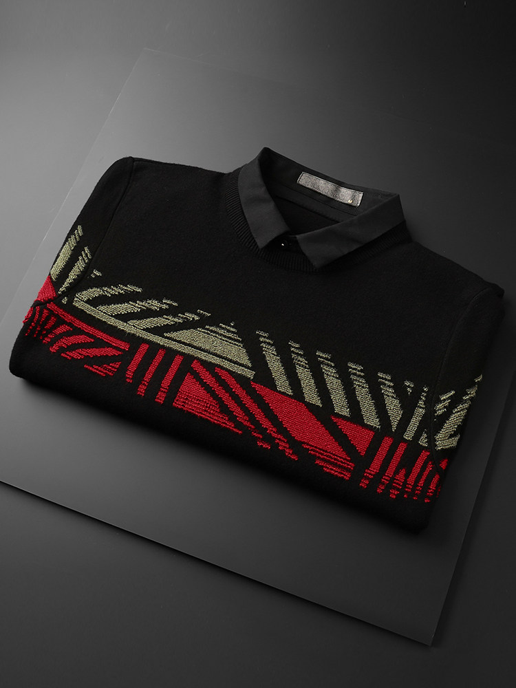 Fake two ins sweater men's 2020 new loose shirt collar sweater handsome thickened warm trendy