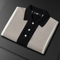 Turn collar short sleeves Knitted Sweatshirt Male Tide Spring Summer 2022 Burst Korean version Striped Casual Silk Light Cotton Half Sleeve T-shirt New