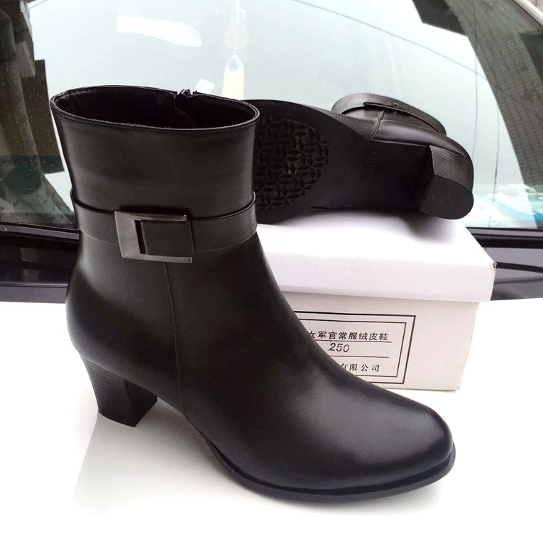 Winter high-heeled fleece thickened warm leather wool women's Martin boots suede leather shoes fur shoes cotton boots