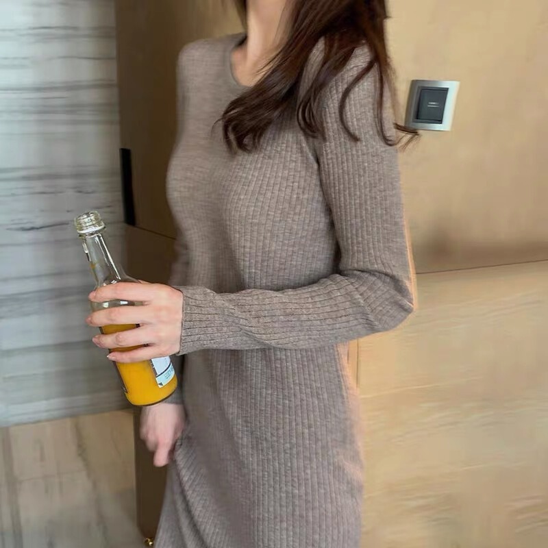 Autumn and Winter Knitted Dress for Women, Slim Fit, Hip-Hugging, Plus Size, Over-The-Knee, Extra-Long Knitted Sweater Dress, Tight-Fitting Long Dress Autumn and Winter Knitted Dress for Women, Slim Fit, Hip-Hugging, Plus Size, Over-The-Knee, Extra-Long Knitted Sweater Dress, Tight-Fitting Long Dress