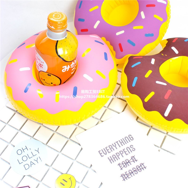 Inflatable donut watermelon lemon pineapple cup holder toy beer milk tea cup holder water floating drink cup mat