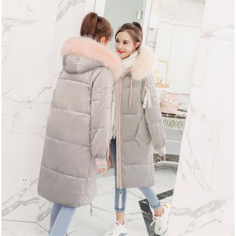 Mùa đông mới của phụ nữ dài nhung vàng áo khoác sinh viên Hàn Quốc cotton lỏng dày lớn lông cổ áo bánh mì thủy triều - Quần áo độn bông thể thao áo phao dáng dài hàn quốc