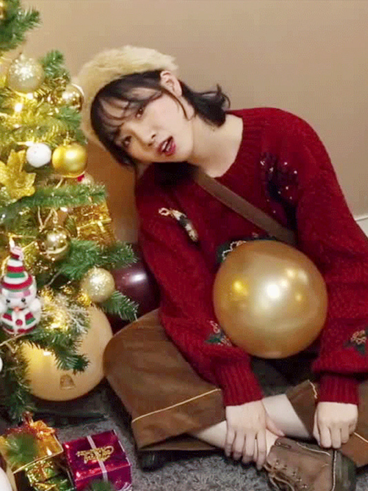 High-end red sweater women's 2022 new spring and autumn winter all-match loose outerwear explosive new year Christmas coat