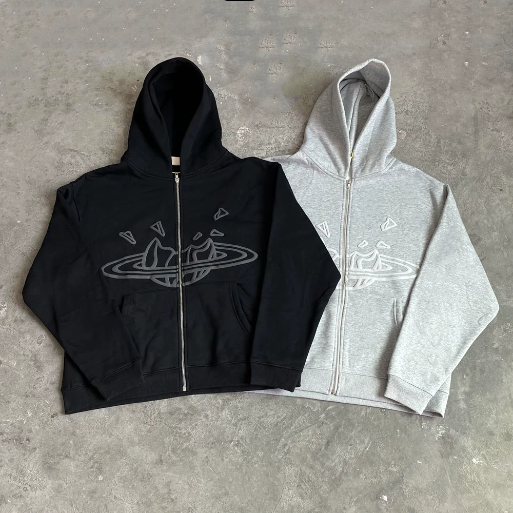 Худи флис (BROKEN PLANET BUSTER) oversize на молнии, американский стиль — чёрный или серый, S–XL