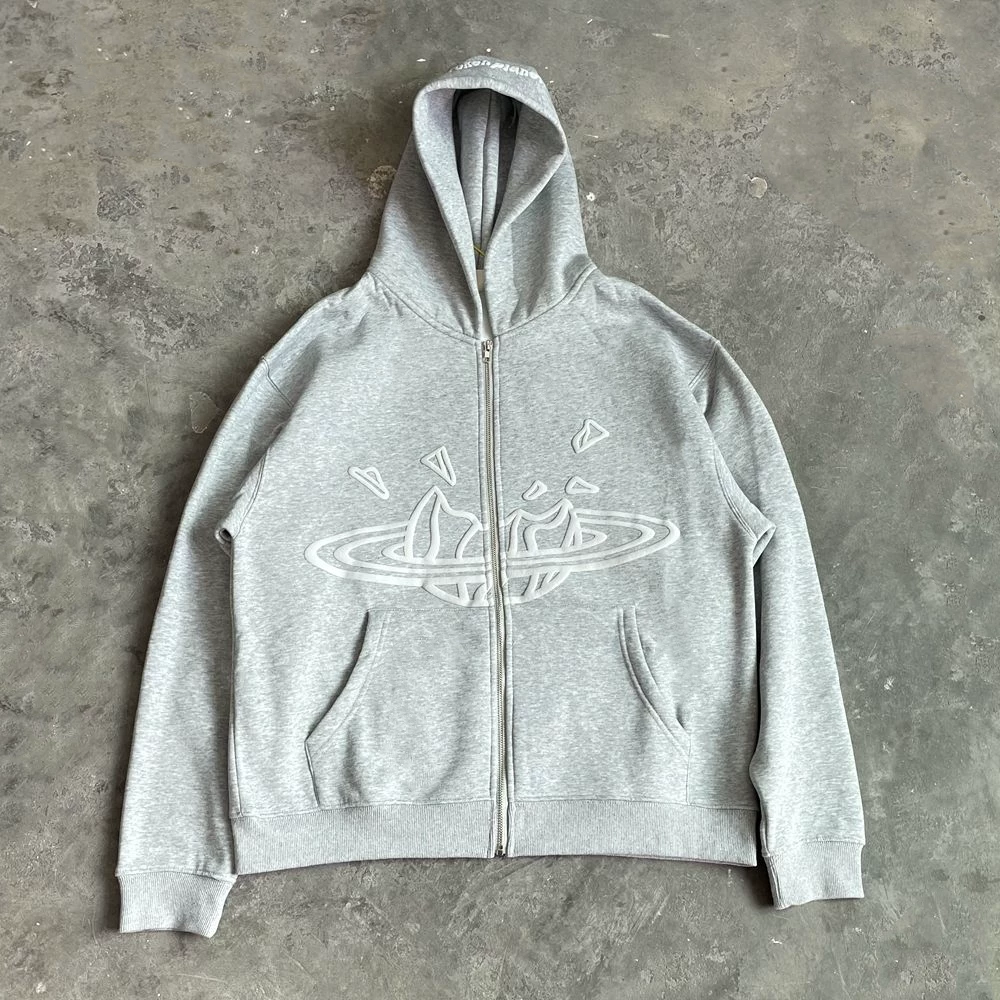 Худи флис (BROKEN PLANET BUSTER) oversize на молнии, американский стиль — чёрный или серый, S–XL