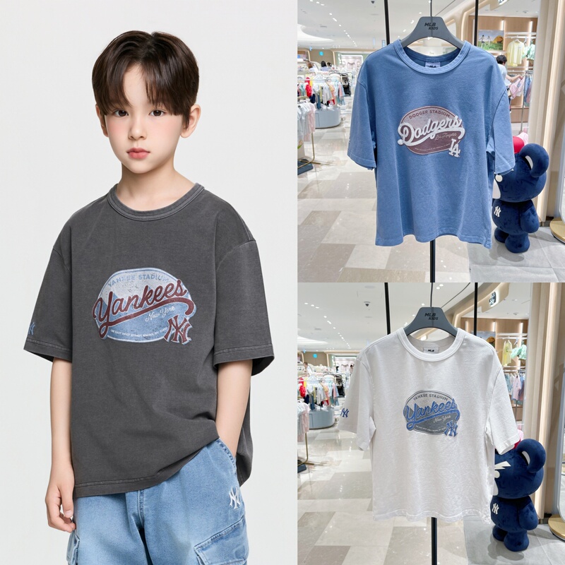 Korean Purchasing Agent Mlb Kidsren's Retro Letter Print Distressed Casual Sports Short-Sleeved T-Shirt 26 Summer New Style 2763 Korean Purchasing Agent Mlb Kidsren's Retro Letter Print Distressed Casual Sports Short-Sleeved T-Shirt 26 Summer New Style 2763