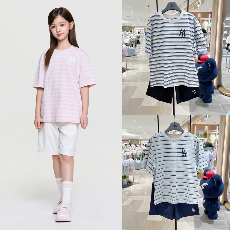 Korean Purchasing Agent Mlb Children's Striped 100% Cotton Cool T-Shirt + Shorts Casual Sports Two-Piece Set 26 Summer 0563 Korean Purchasing Agent Mlb Children's Striped 100% Cotton Cool T-Shirt + Shorts Casual Sports Two-Piece Set 26 Summer 0563