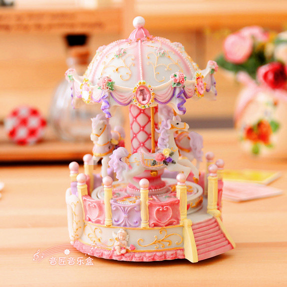 Sky City Resin Luminous Carousel Mechanical Music Box Music Box Creative girl children's birthday gift