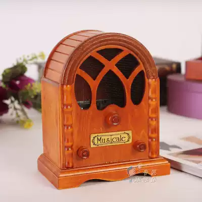 Lettering solid wood simulation radio retro music box Sky City Music Box Creative birthday gift collection