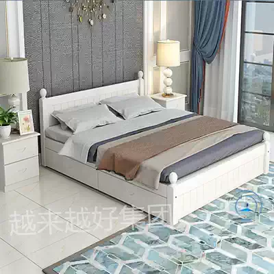 Bed solid wood modern 1 8 meters 1 5 adult single 1 2m rental room simple economy double double simple European white bed