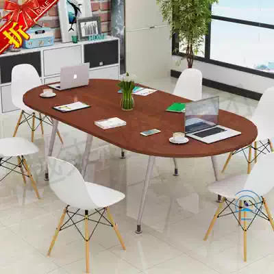 Long oval wrought iron training large board American meeting long table table round solid wood office desk and chair office