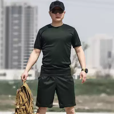 Physical training suit suit summer training short-sleeved shorts quick-drying air-permeable loose round neck army fan T-shirt men