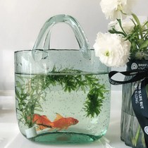 2021 New goldfish exquisite small fish tank small home desktop hand basket flower arrangement glass household ecological decoration