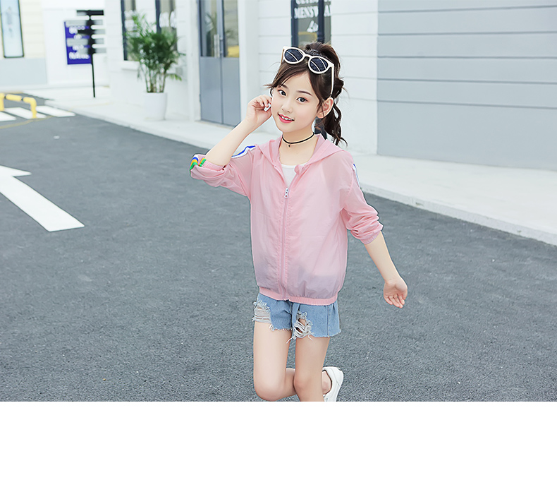 Áo chống nắng cho bé gái áo lớn 7-8 bảy 9 tám 11 chín 12 mười 13 nữ sinh tiểu học chống tia UV mỏng - Áo khoác áo khoác da bé trai