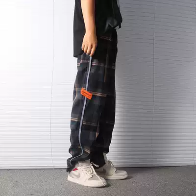 NDS national tide retro plaid pants men's tide brand straight trousers loose drawstring feet casual sweatpants couple