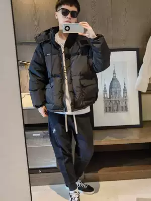 2021 Winter youth down jacket men loose tooling hooded short fashion handsome thick student black coat