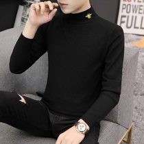 Mens semi-turtleneck sweater Mens Korean slim embroidery base shirt Winter solid color trend fashion middle collar cardigan