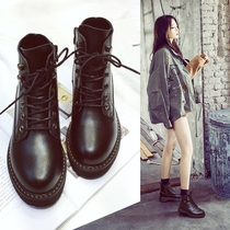 Martin boots velvet thickened winter female increase 2021 new black handsome British style thin leather boots