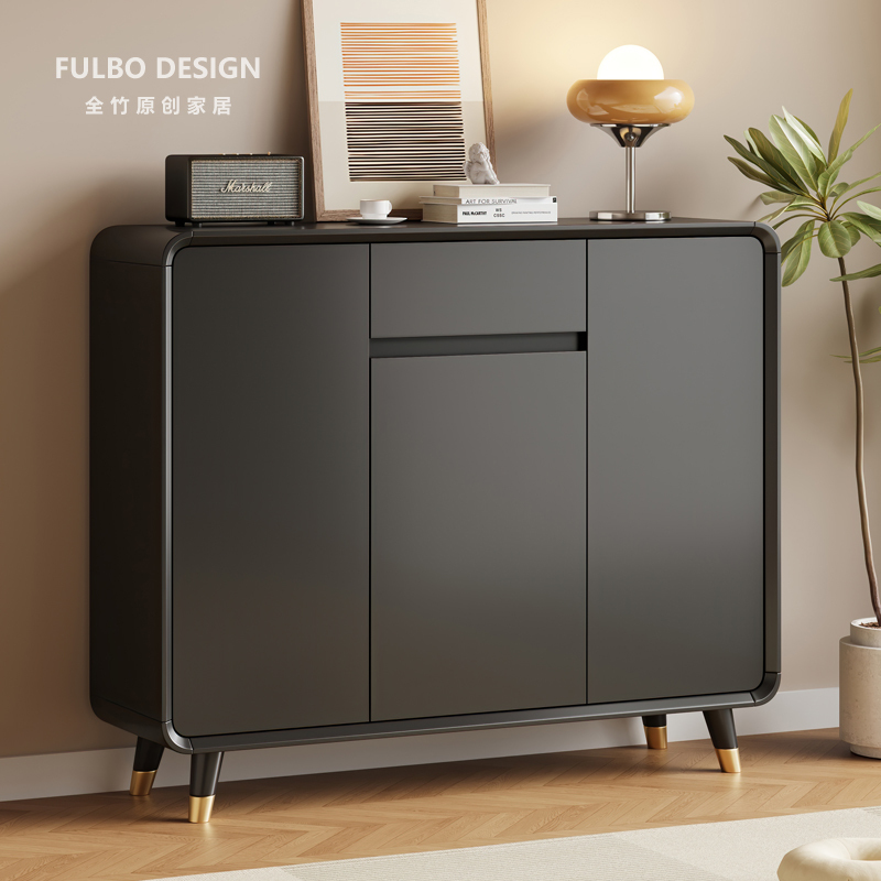 Solid Wood Retro Black Entryway Shoe Cabinet, Home Entrance Integrated Wall-Mounted Lacquered Hallway Cabinet, Large Capacity Storage Cabinet