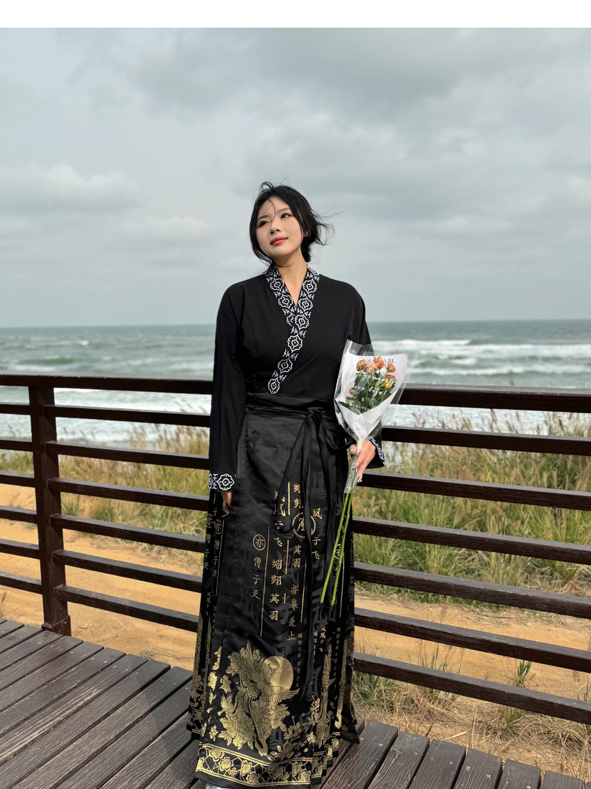 китайский костюм 梦唐记凤凰于飞原创大码汉服胖mm冬季200斤大码马面裙文字织金