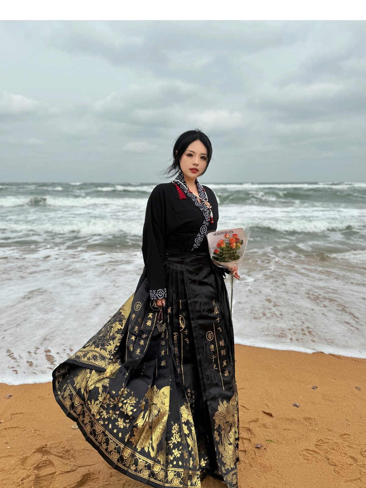 китайский костюм 梦唐记凤凰于飞原创大码汉服胖mm冬季200斤大码马面裙文字织金