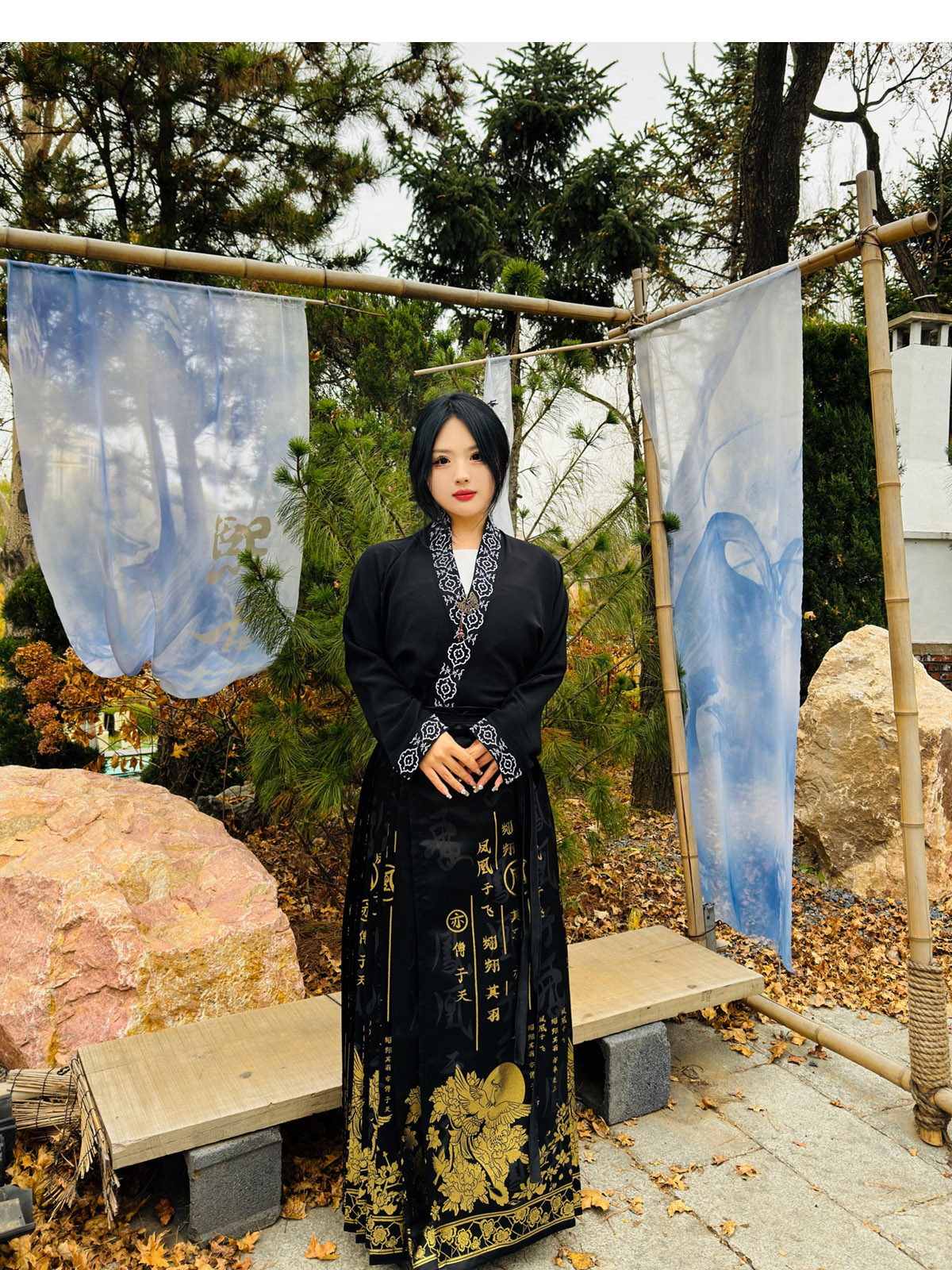 китайский костюм 梦唐记凤凰于飞原创大码汉服胖mm冬季200斤大码马面裙文字织金