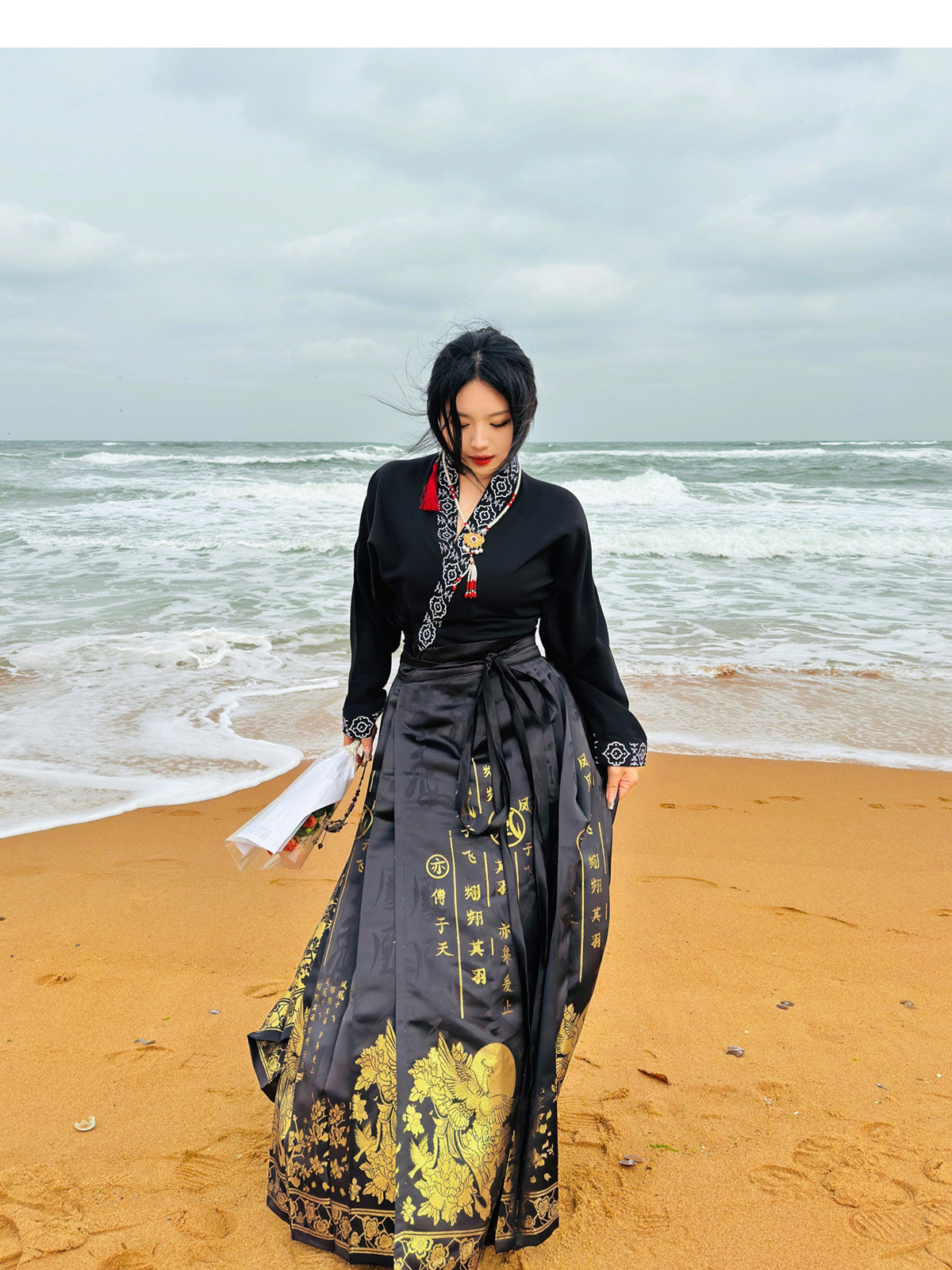 китайский костюм 梦唐记凤凰于飞原创大码汉服胖mm冬季200斤大码马面裙文字织金