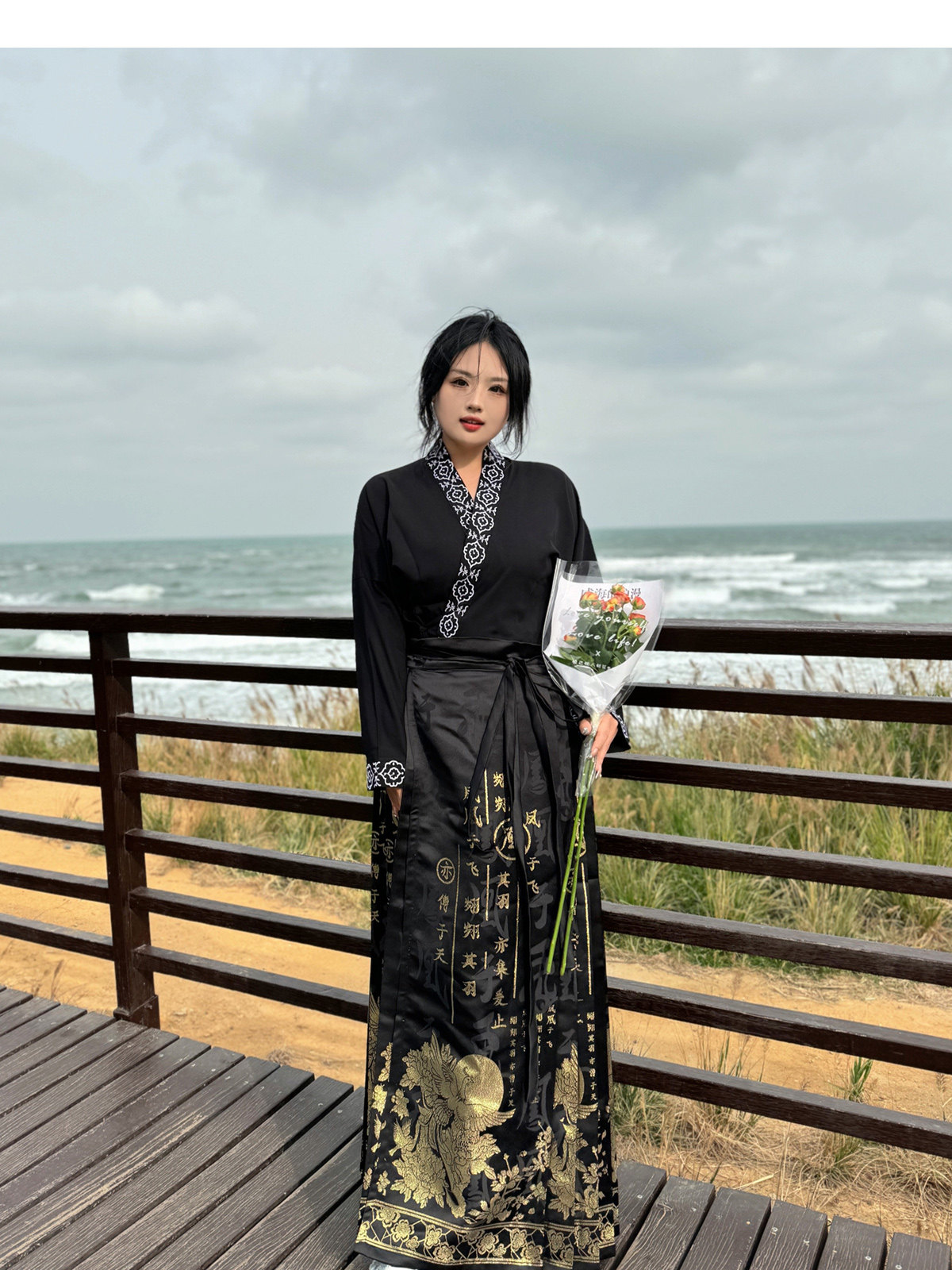 китайский костюм 梦唐记凤凰于飞原创大码汉服胖mm冬季200斤大码马面裙文字织金