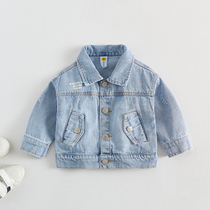 Boy denim jacket spring dress foreign style childrens coat lapel childrens baby denim long sleeve spring Korean version of tide