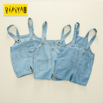 Baby summer bib pants Jeans childrens summer clothes Mens and womens pants 0-1-2 years old baby bib pants 3