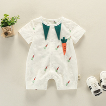 Newborn clothes Summer Newborn baby thin out hugging cartoon climbing clothes 0-3 months 6 baby Hayi summer