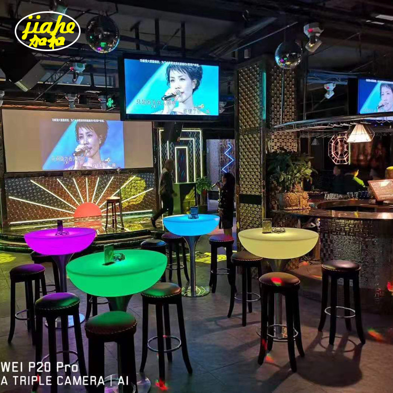 Creative Seven Colors Glowing Hardware Round Table Bar Night Party High Footed Table Chair LED Bar Furniture KTV Tea Table