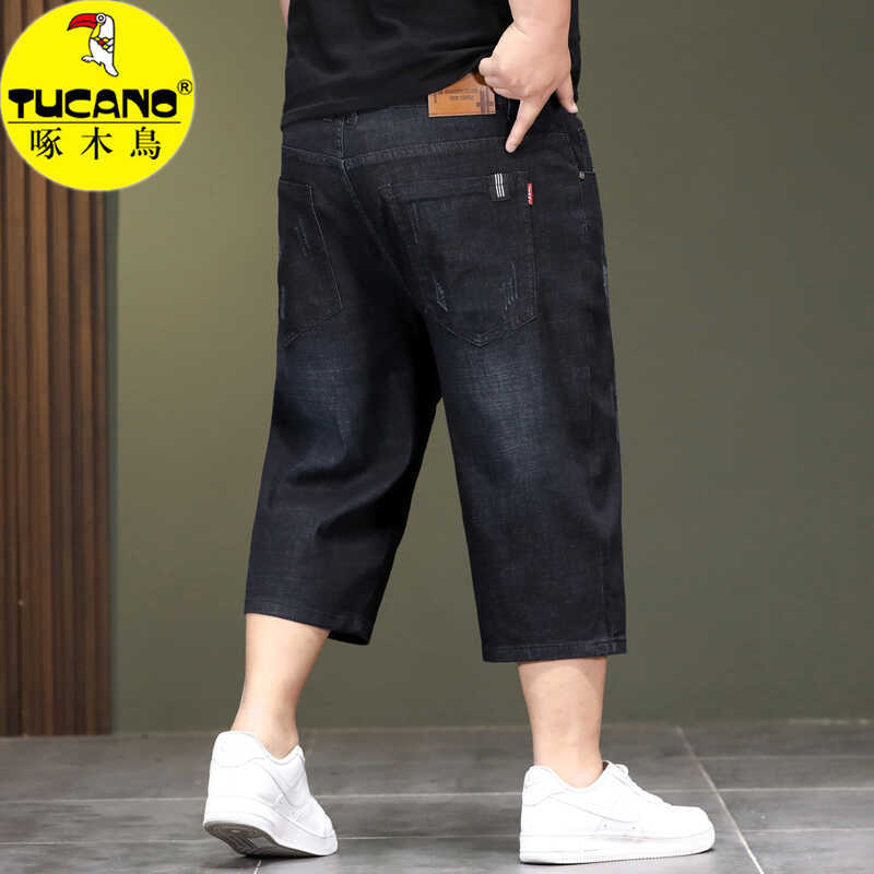 Woodpecker Brand Thin Loose Casual Capri Pants, Summer Thin Extra-Large Stretch Denim Mid-Length Pants for Men, Durable High-Waisted Woodpecker Brand Thin Loose Casual Capri Pants, Summer Thin Extra-Large Stretch Denim Mid-Length Pants for Men, Durable High-Waisted