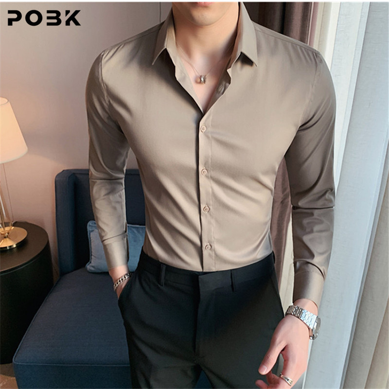 High-End Men's Long-Sleeved Shirt, Business Casual Suit, No-Iron Slim Fit Wedding Shirt, Champagne Color, Spring and Autumn
