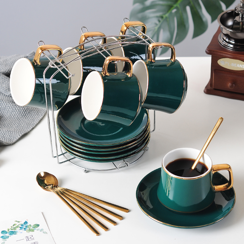 Flower coffee cup saucer set European style small luxury home simple afternoon tea ceramic cup with spoon latte cup