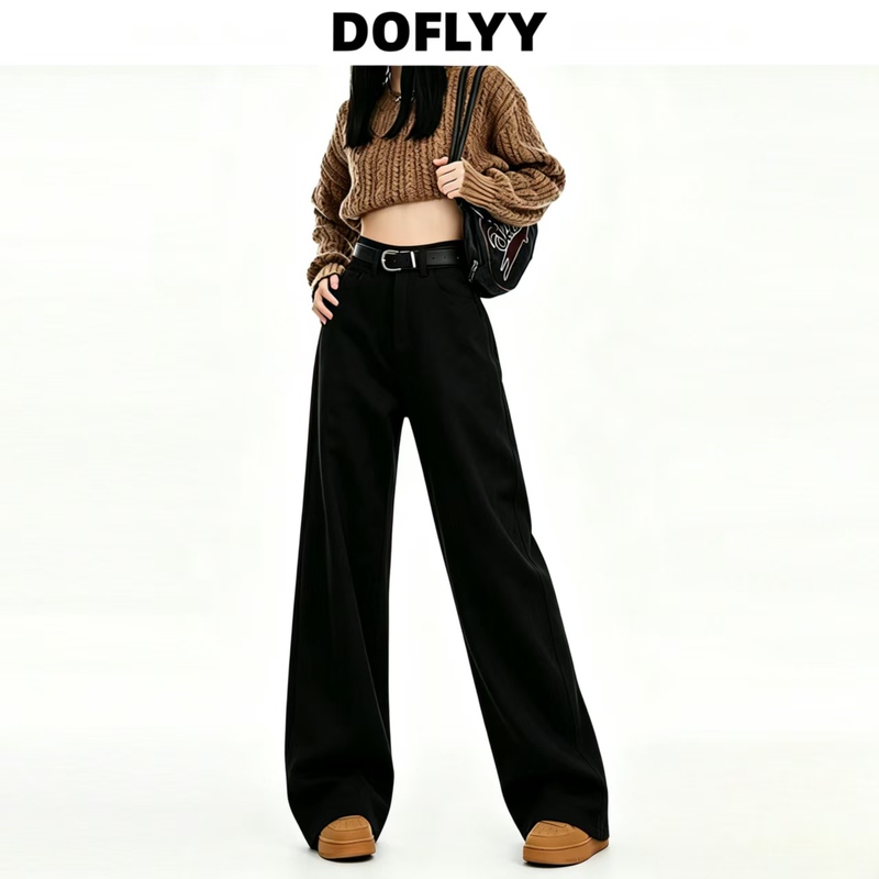 Doflyy Black Straight-Leg Jeans for Women 2026 Autumn New High-Waisted Loose Drapey Versatile Wide-Leg Pants for Commuting Doflyy Black Straight-Leg Jeans for Women 2026 Autumn New High-Waisted Loose Drapey Versatile Wide-Leg Pants for Commuting